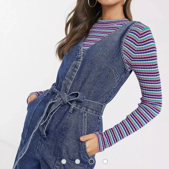 ASOS DESIGN Denim V Neck Jumpsuit Size 8 - Picture 3 of 9